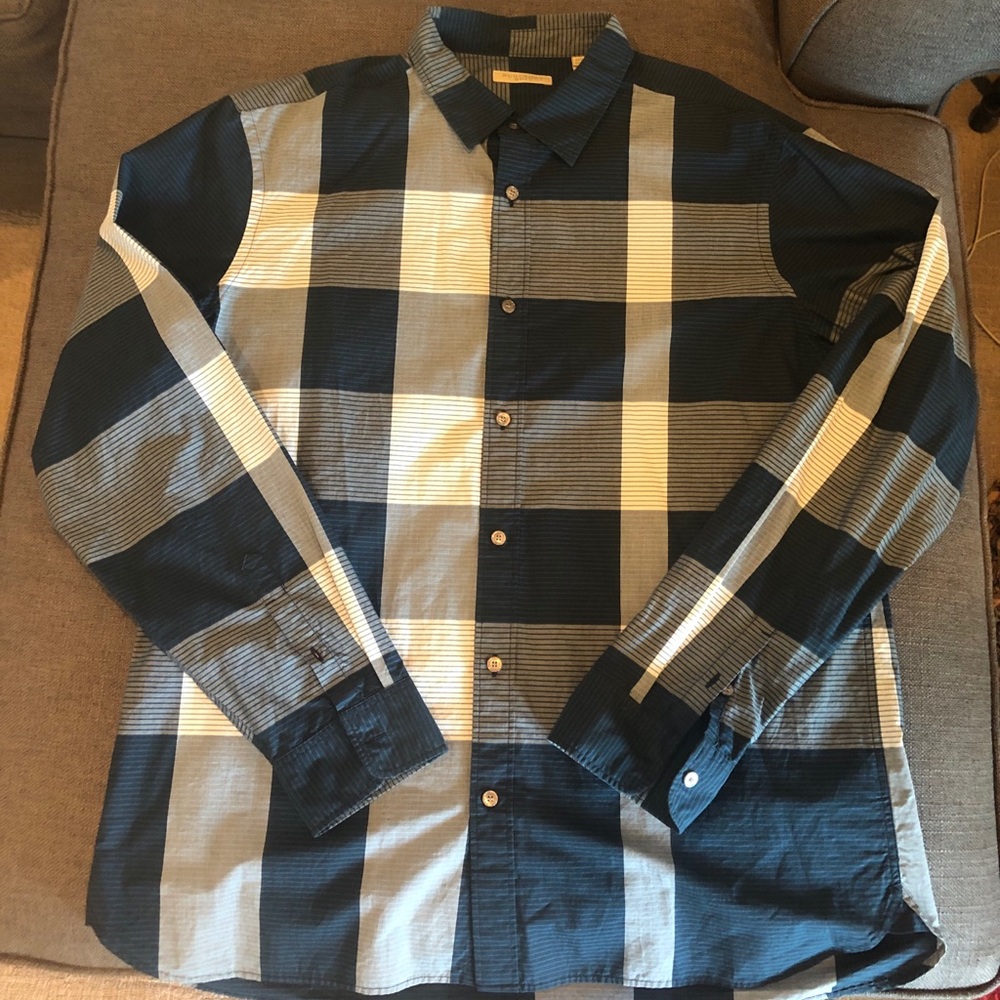 Burberry Brit Plaid & Pinstipe Button Down XL Blue